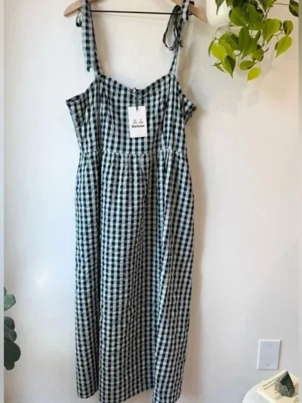 Barbour Abigail Gingham Cotton Midi Sundress Blue Haze Summer 100% Cotton US 12